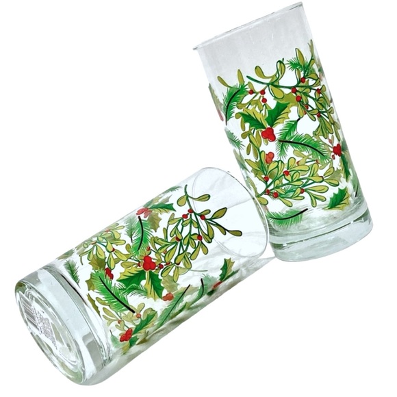 Set of 4 Greenbrier Mistletoe Holly Highball Glasses 16 oz. - Picture 4 of 5